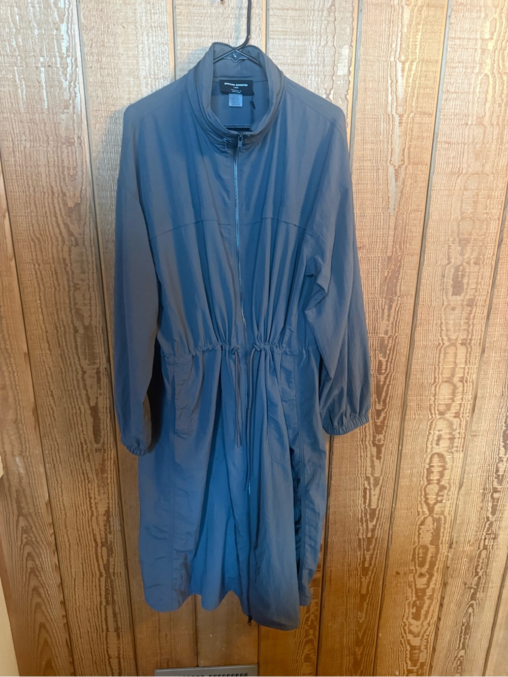 Spiritual Gangster Natasha Full Zip Long Trench Coat Large Grey